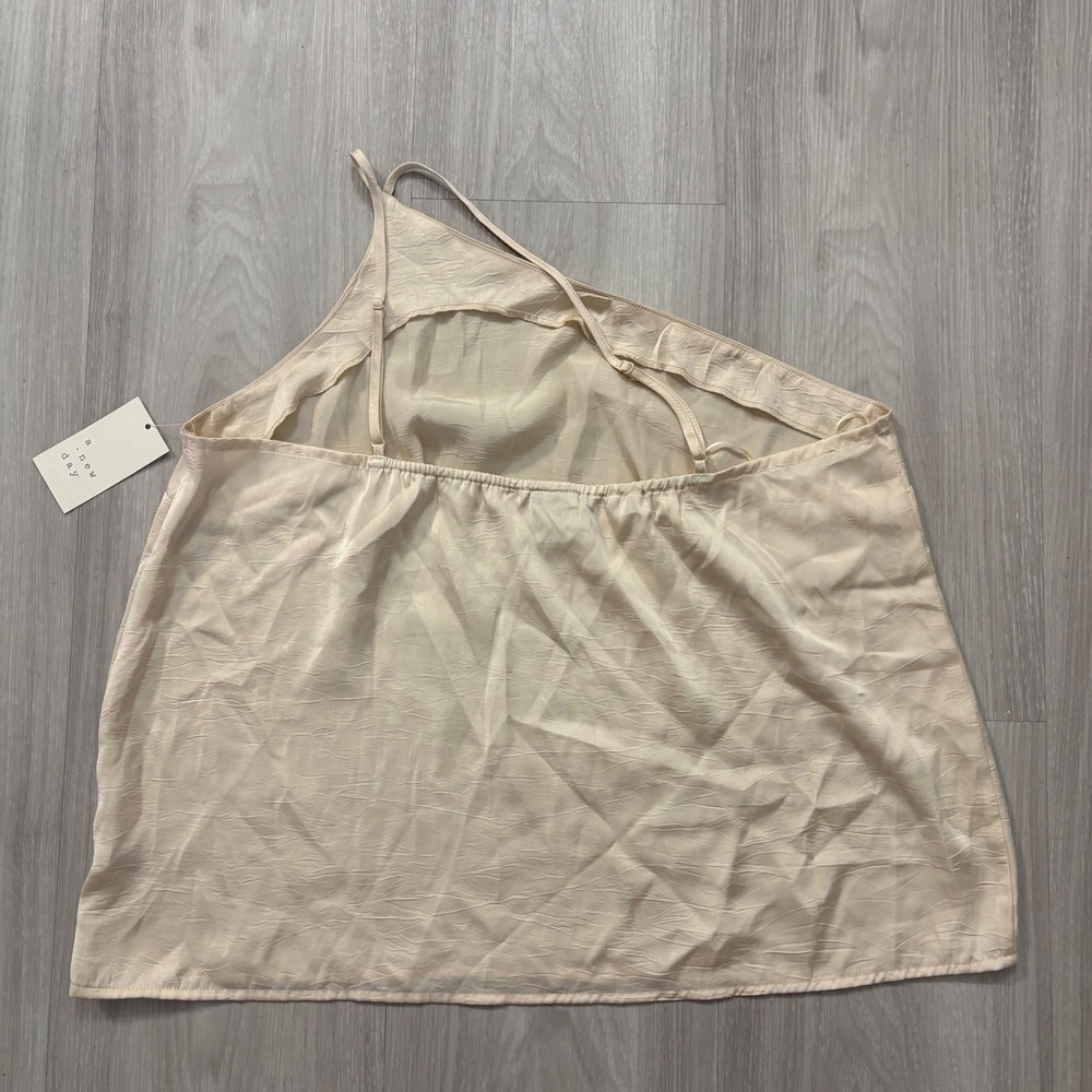 A New Day Top Women Cream Textured Asymmetrical Strap Top Size XL - Picture 2 of 14